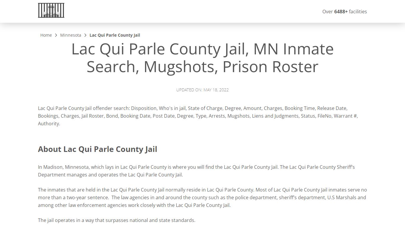 Lac Qui Parle County Jail, MN Inmate Search, Mugshots ...